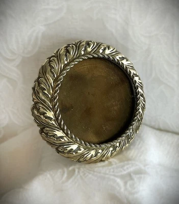 Antique Round Heavy Brass Frame Leaf Design Gold 4 1/2" - Image 1 of 4