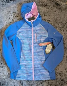 NEW Free Country Girls Softshell Jacket Hooded Full Zip Blue Pink Size 14/16 XL - Picture 1 of 6