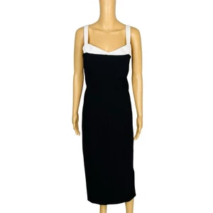 Christian Lacroix Kleid L Schwarz Weiß Herzausschnitt Stretch Tailliert Midi Y2K Neu - Bild 1 von 8