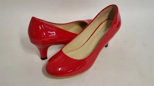 Ochenta decolte da lavoro donna tacco basso a gattino punta tonda, rosso vernice, 9 M US NUOVE - Foto 1 di 5