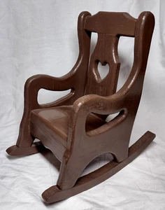 Vintage 9.5" Wooden Rocking Chair w/ Heart Cut Out for Dolls ~Handmade & Signed - Picture 1 of 12