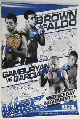 Jose Aldo Mike Brown Cub Swanson Signed by Card WEC 44 Fight Poster UFC SBC 50 - Image 1 of 4