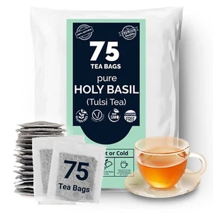 75 Holy Basil Tea Bags, Pure Tulsi Tea, Caffeine Free, Immune Herbal Tea, - Picture 1 of 8