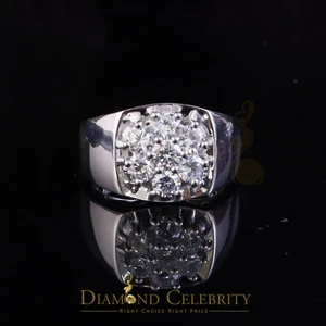 Men's 925 Sterling White Silver Floral 2.30ct Cubic Zirconia Style Ring Size 9 - Picture 1 of 11