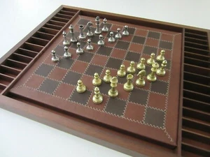 ITALFAMA LEATHER CHESS BOARD and WOOD STORAGE BOX ~ ONLY 28 PIECES ITALY NEW - Picture 1 of 12