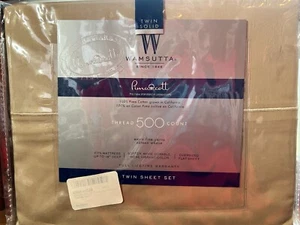 Wamsutta Pimacott Twin Solid 3-Piece Sheet Set - 500 Thread Count Taupe - Picture 1 of 3