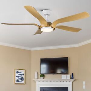 Smart 56" Dimmable LED Ceiling Fan with Antique Wood Floral Shape Remote Control