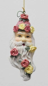 Pink & White Santa w/Roses in Beard - 5 1/2" Tall - Hanging Ornament - Picture 1 of 3