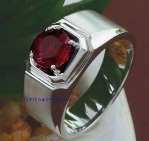 Natural Ruby & CZ Gemstones 925 Sterling Silver Ring For Men's #8872 - Picture 1 of 3