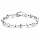 925 Sterling Silver Crystal Stone Heart Linked Charm Bracelet Women Jewellery UK