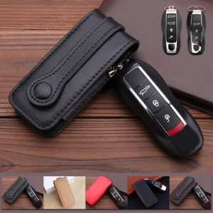 Genuine Leather Key Fob Case Cover For Porsche 911 Cayenne Macan Panamera 718 - Picture 1 of 25