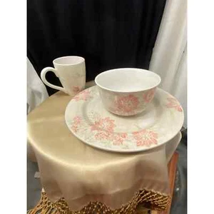 3 Piece Set, Nautica “Pink Sands” Tableware, Dinner Plate, Cereal Bowl and Coffe - Picture 1 of 12