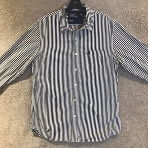 Camicia American Eagle The Eagle Oxford vintage vestibilità a righe grigio bianco uomo taglia M - Foto 1 di 14
