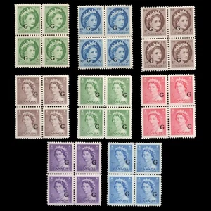 CANADA Sc O33-O37, O40, O43-O44 "G" OVPT MNH Official Stamps in BL4 Blocks * - Picture 1 of 1