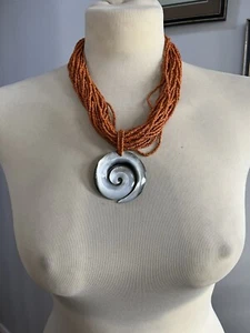 ~FRU FRU~ NECKLACE~ORANGE~STATEMENT~HIPPY~BOHO~SHELL/BEAD~NEW - Picture 1 of 4