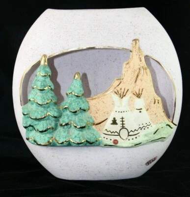 Vaso Desert Notions Southwestern corte xixi grande pintado à mão acabamento dourado 22K  - Imagem 1 de 4