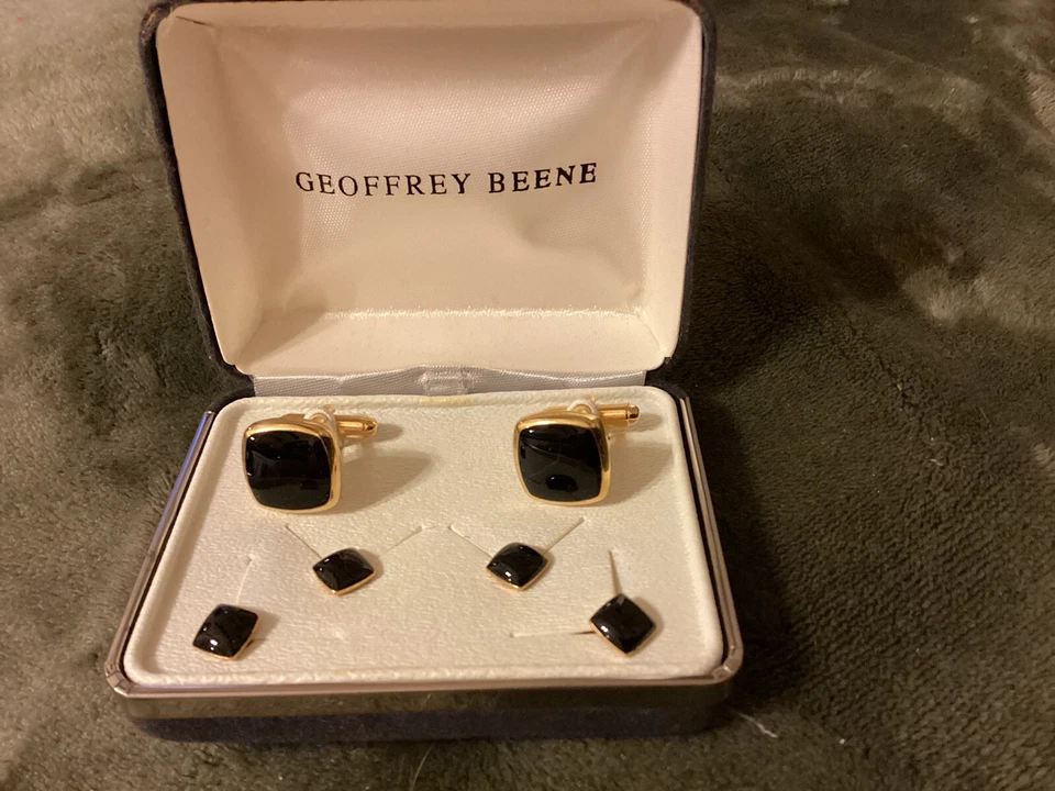 Geoffrey Beene Gemelos Camisa Tachuelas, Negro Ónix Dorado Gemelos Tachuelas Novio Foto 1 de 1