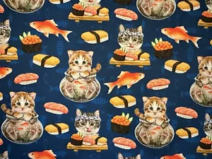 INSTAFAMOUS BY STUDIOe SUSHI CATS KITTEN KITTY PET COTTON FABRIC HALF YD - Picture 1 of 6
