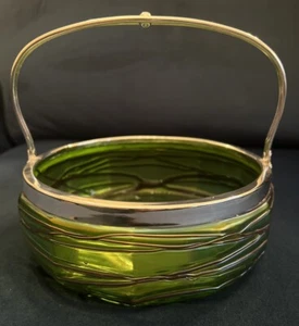 Stunning Art Nouveau Loetz Art Glass Handled Bowl With Silver Plated Fittings - Picture 1 of 24