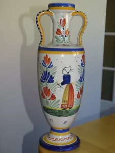 VINTAGE VASE HB QUIMPER FRANCE BRETON circa 1920s' Height: 13,40" - Picture 1 of 9