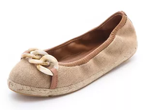 NUOVE ballerine TORY BURCH Alta catena resina espadrillas US 8 pelle naturale/abbronzata - Foto 1 di 12