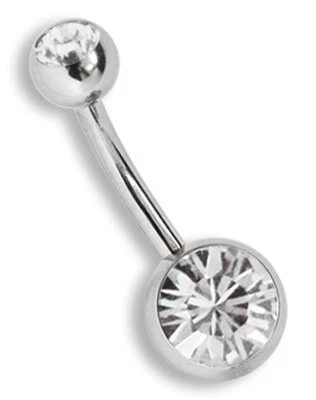 Titan Piercing Ombelico Gioiello Banana Con 2 Brillanti Cristallo Sfere A 8/5mm - Immagine 1 di 3