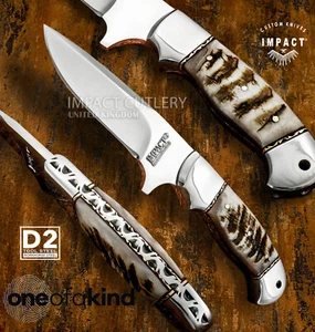IMPACT CUTLERY RARE CUSTOM D2 FULL TANG BUSHCRAFT SKINNING KNIFE RAM HORN HANDLE - Picture 1 of 11