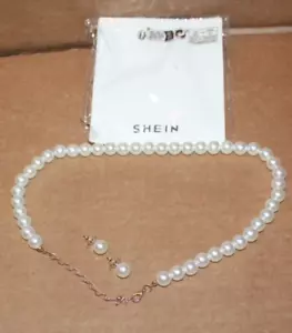 19" / 20'' White Natural Freshwater Cultured Pearl Necklace Earrings Set - Picture 1 of 8