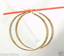 3mm X 50mm 2" Large Diamond Cut Hoop Earrings REAL 10K Yellow Gold 