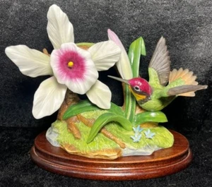RAR Andrea von Sadek Rubin Topas Kolibri mit Orchidee auf Sockel 1989 8461 - Bild 1 von 6