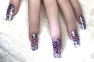 Handmade Strong Reusable 20 Acrylic PRESS•ON NAILS Kit, Med Square HOLIDAY PARTY - Picture 1 of 4