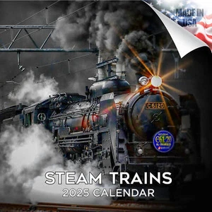 Calendario Trenes Vapor 2025 TAMAÑO COMPLETO 12x24 Hecho en EE. UU. - Imagen 1 de 9