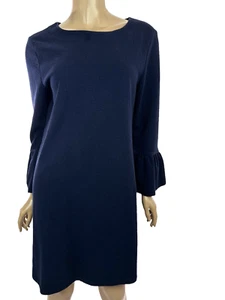 J Crew Size M Navy Blue Shift Dress 3/4 Bell Sleeve Cotton/Polyester - Picture 1 of 6