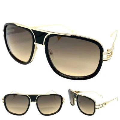 Hombres Clásico Vintage Estilo Retro VIDRIOS DE SOL Cuadrados Marco Negro y Dorado Lente de Humo Foto 1 de 4