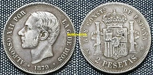 Alfonso XII 2 pesetas Plata año 1879*1879. Peso 9,91 gr. BONITA y ESCASA MONEDA. - Bild 1 von 2