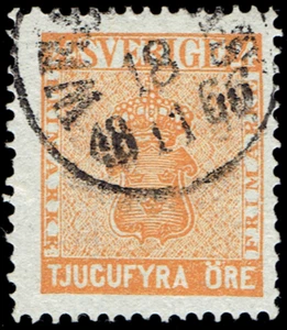 SWEDEN - 1858 - COAT OF ARMS - 24o Org - Sc #10 - Used VF - CV $26 - Picture 1 of 2