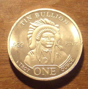 1 Troy Ounce Oz .999 Tin Sn Element Bullion Round....Free Shipping From Ohio - Picture 1 of 2