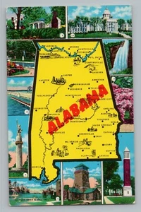 Mapa de la ciudad estatal de Alabama AL vista múltiple Curt Teich postal cromada 1956 - Imagen 1 de 2