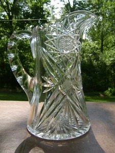 Schöner geschliffener Glas Kristall Wasserkrug 9" hoch und Brillantschliff - Bild 1 von 8