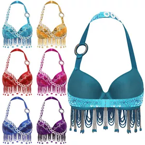 Women Bra Plastic Beads Belly Dance Sparkle Top Sparkly Costume Masquerade - Picture 1 of 80