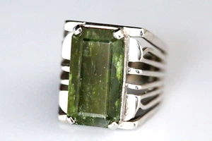 Enorme anillo de turmalina verde de 18 mm, plata 925, talla 10 de EE. UU., impresionante joyería #R219 - Imagen 1 de 5