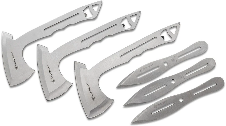 Smith & Wesson Throwing Combo Fixed Knife 3 Axes , 3 Knives Stone Washed SS  - Image 1 of 1