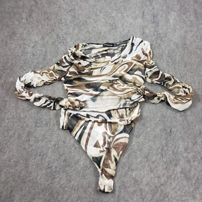 NUEVO Prettylittlething Body Mujer Mediano 12 Marrón Top Camisa Camuflaje Tanga Transparente Foto 1 de 4