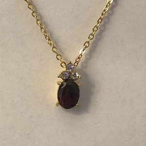 18 Inch Gold Tone Chain & Pendant Large Dark Red Stone & Clear Crystals Seta - Picture 1 of 12