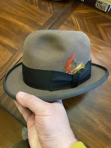 Vintage Tucker & Tucker Brown Wool Men's Derby/Bowler Hat Size 7- 1/8 W/feather - Picture 1 of 8