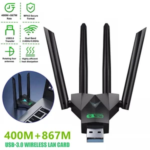 2.4G 400Mbps & 5G 867Mbps USB 3.0 WiFi Adapter For Windows XP/7/8/8.1/10/11 - Picture 1 of 6