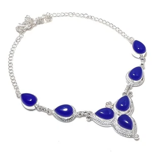 Collana gioielli in argento sterling 925 fatta a mano con pietre preziose onice blu misura 18" - Foto 1 di 1