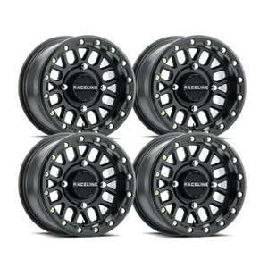 15x6 POLARIS RZR BEADLOCK WHEEL SET RACELINE A93 PODIUM STEALTH BLACK 40MM O/SET - Picture 1 of 2