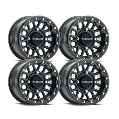 15x6 POLARIS RZR BEADLOCK WHEEL SET RACELINE A93 PODIUM STEALTH BLACK 40MM O/SET - Image 1 of 2