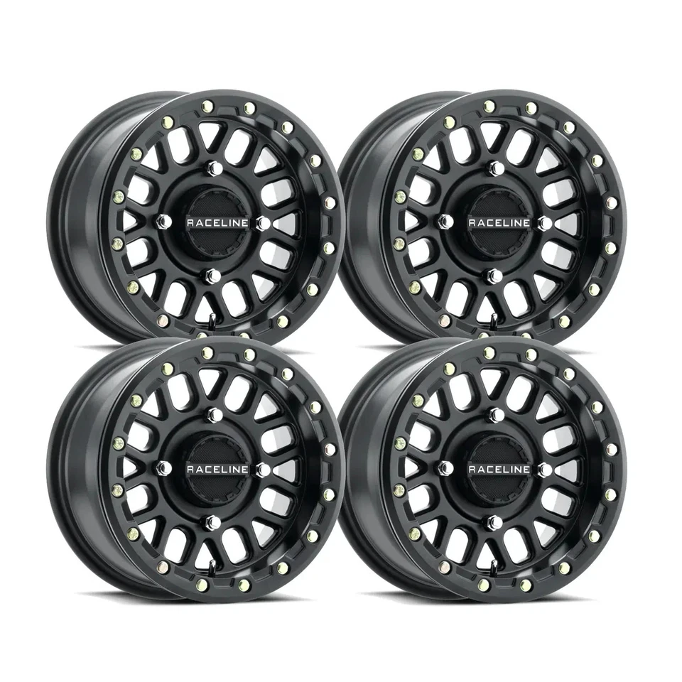 15x6 POLARIS RZR BEADLOCK WHEEL SET RACELINE A93 PODIUM STEALTH BLACK 40MM O/SET - Image 1 of 2
